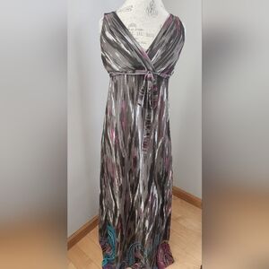 EdC By ESPRIT Paisley V- neck maxi dress in brown, pink and green in size M